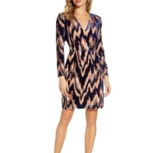 Velvet Burnout Harlyn Blue Dress Nude Mesh Sheer Long Sleeves